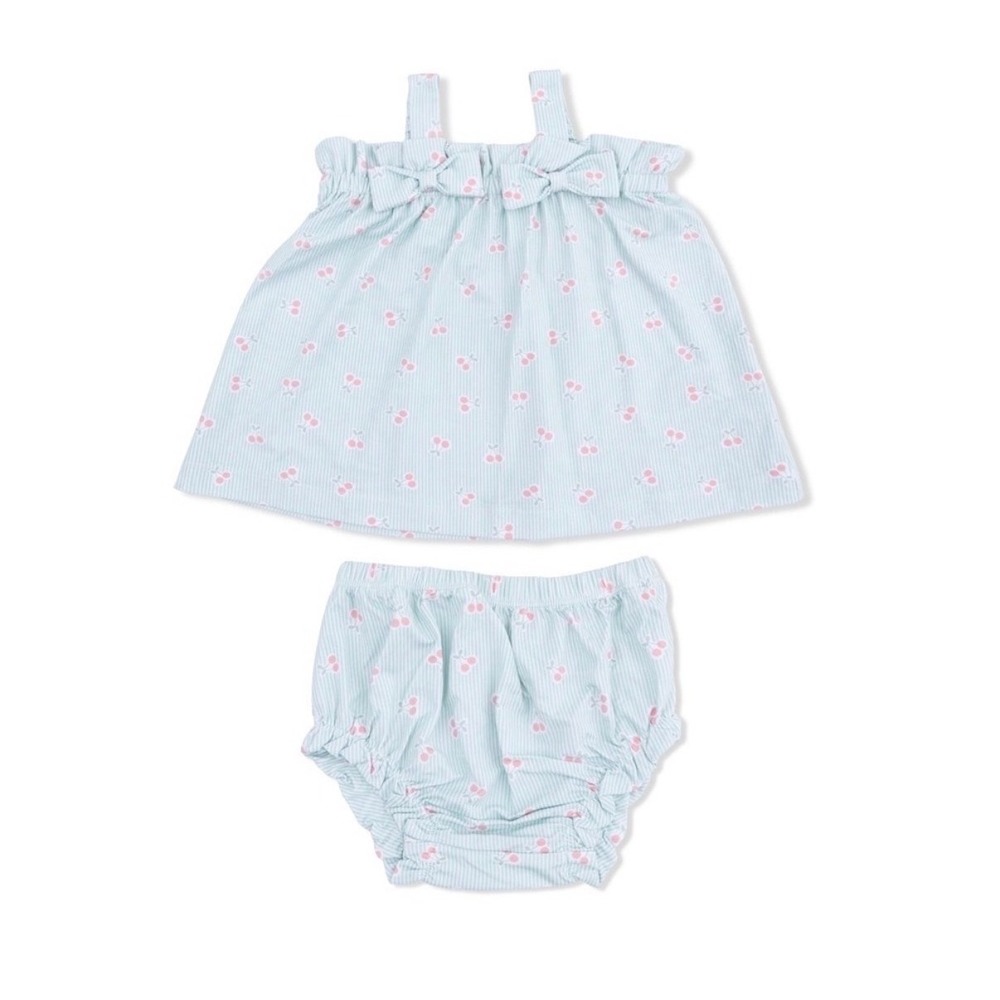 Angel Dear Tiny Cherry Stripe Bow Top with Ruffle‎ Bloomer Set 18–24 Months NWT